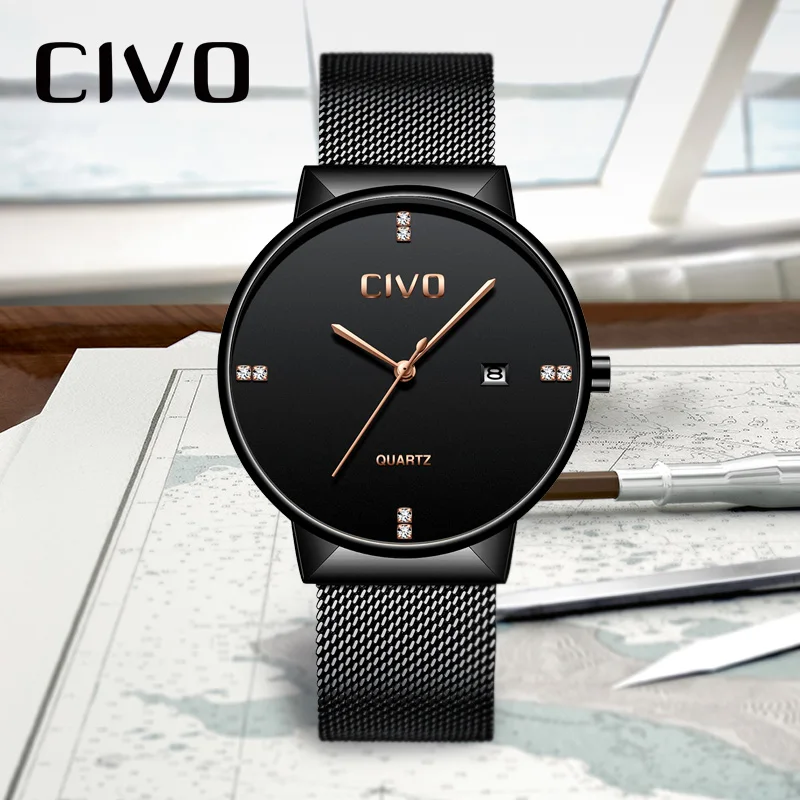 

CIVO Top Brand Luxury Mens Watches Simple Design Watches Men Relogio Masculino Waterproof Analogue Quartz Wrist Watch Men Clock