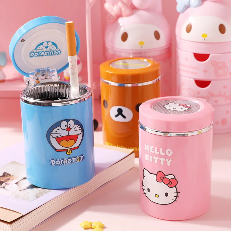 

Hello Kitty Luminescence Pocket Ashtrays Portable Ashtray Outdoor For Vehicle Car Accessories Night Lights Function Ashtray