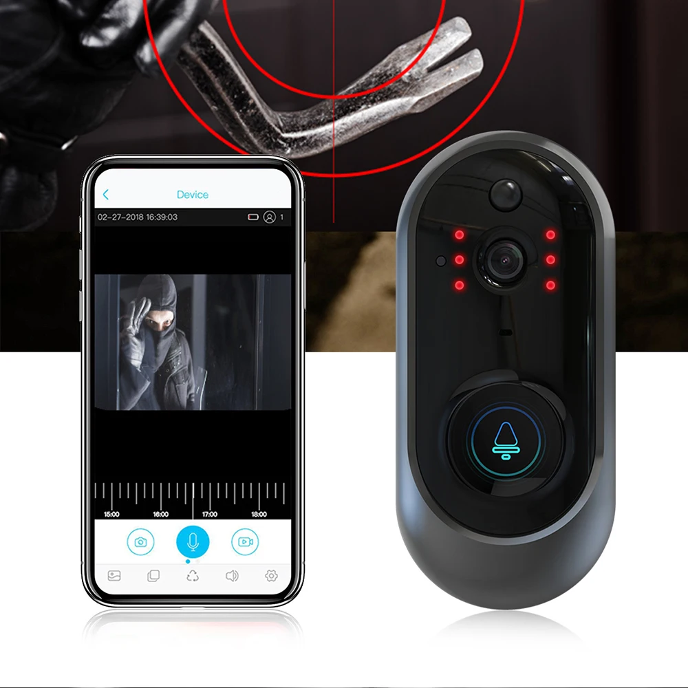 Home Security Smart Wireless WiFi Doorbell HD Camera IR Video Phone Intercom + Ding Dong Bell