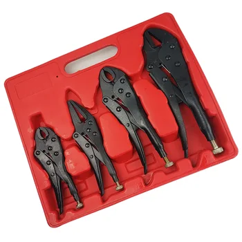 

4Pcs Pliers Set 5" Curved Jaw + 6.5" Long Nose + 7" Curved Jaw + 10" Straigt for Jaw Locking Mole Vice Grip Pliers