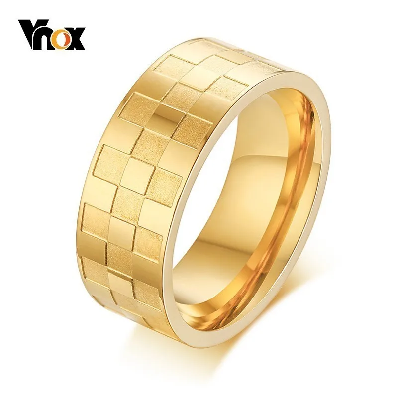 Vnox مربع خواتم للرجال 8 مللي متر الذهب لهجة الفولاذ المقاوم للصدأ الزفاف العصابات anillo masculino