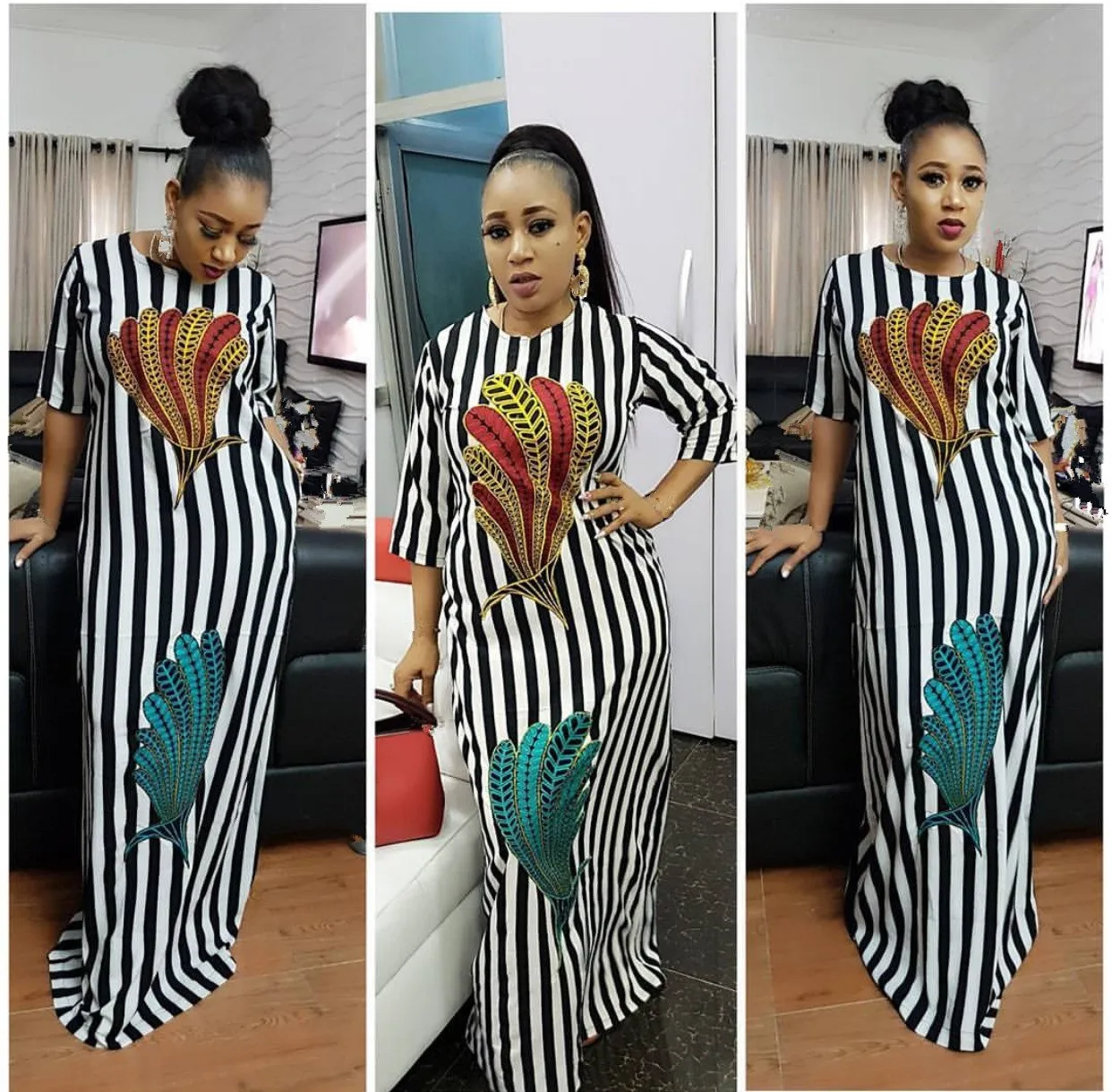 

Summer Casual Women Straight Striped Dress Half Sleeve Long Maxi Dress O-Neck Loose Party Beach Dress Vestido