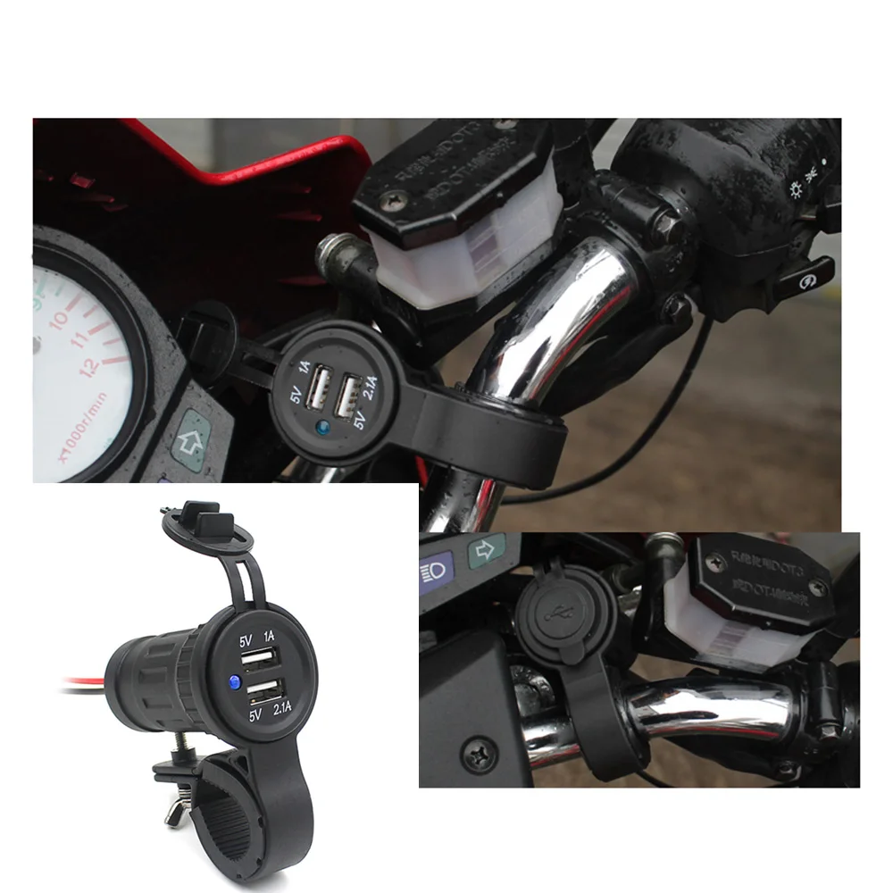 

12V / 24V Motorcycle Handlebar Dual USB Phone Charger Adapter for Tablet PC MP3 Player GPS Motorcycle Accessories