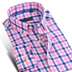 2018 Модные клетчатые хлопковые рубашки для мужчин с длинным рукавом и пуговицами подпушка удобные мягкие Slim Fit повседневное