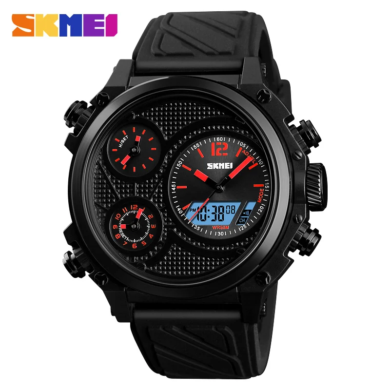 

2018 New Men Quartz Watches Digital Clock Watch Dual Display Fashion Chrono 5 Time 12/24 Hour Wristwatches