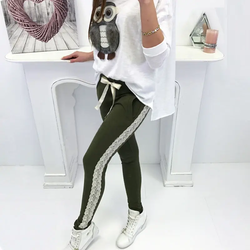 

New 2018 Fashion Women Pants Ladies Female Trouser Casual Lace Pencil Pants High Waist Elastic Solid Pantalon Femme Pant