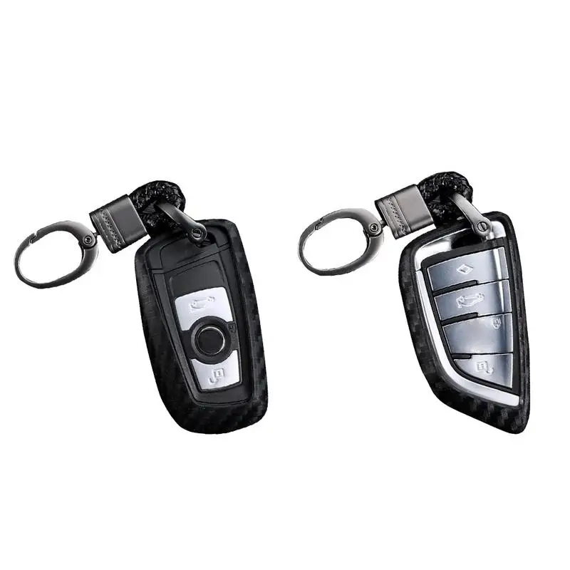 

Weave Black Car Key Case Carbon Fiber Plaid Texture Silicone Key Portable Stylish Simplicity Protective Cover Auto Organizer