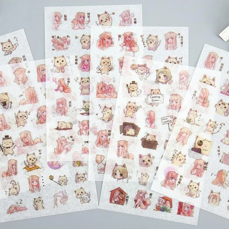 

6 Sheets/Bag Washi Stickey Paper Stickers Two-dimensional Cat Decoracion Scrapbooking DIY Office Stationery School Supplies