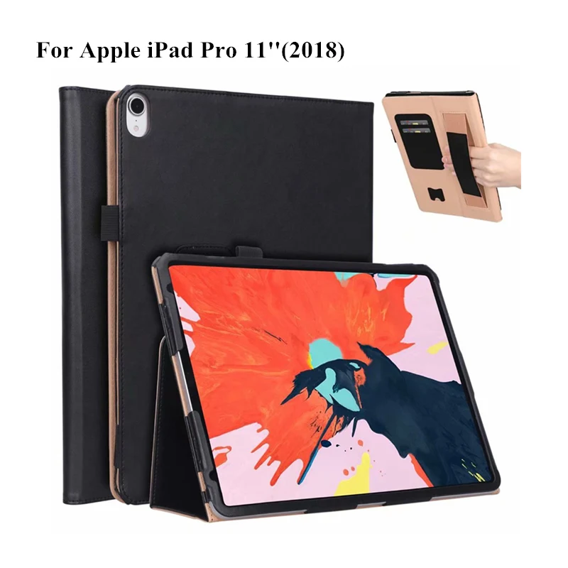 

Case For iPad Pro 11" (2018) Smart Cover Funda Tablet For New iPad Pro 11 inch 2018 Model A1980 Leather Hand Holder Stand Shell