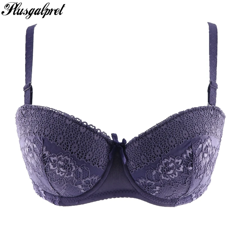 

Plusgalpret Lace Bra Half Cup Demi Cotton Lined Comfortable Plunge Underwire Push Up Bh Sexy Women Plus Underwear 36C 38C 40C