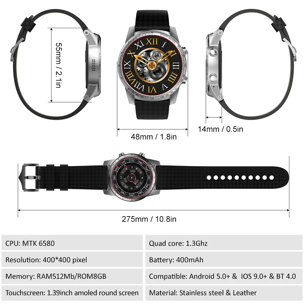 KW99 1 39 &quotСмарт часы Android 5 MTK6580 8 Гб телефон sim карта GPS WiFi фитнес трекер монитор