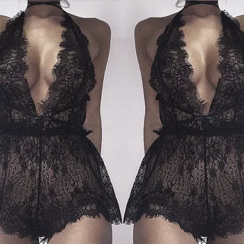 

Sexy Hot Lace Bodysuits Sexy Women Lingerie Nightwear Sleepwear Ladies Beach Cover Babydoll Set Halter Lace Dress Underwear