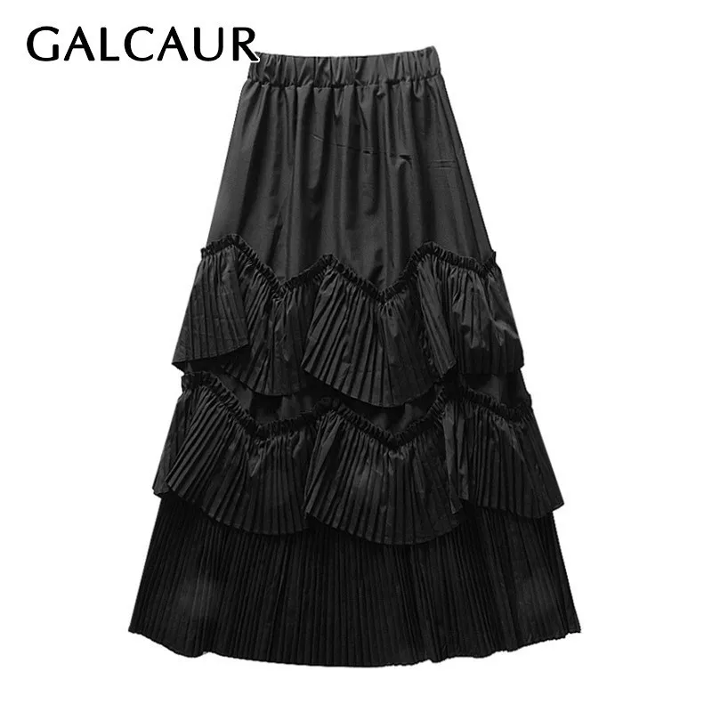 GALCAUR Ruched Асимметричная юбка трапециевидной формы Женская с оборками завышенной