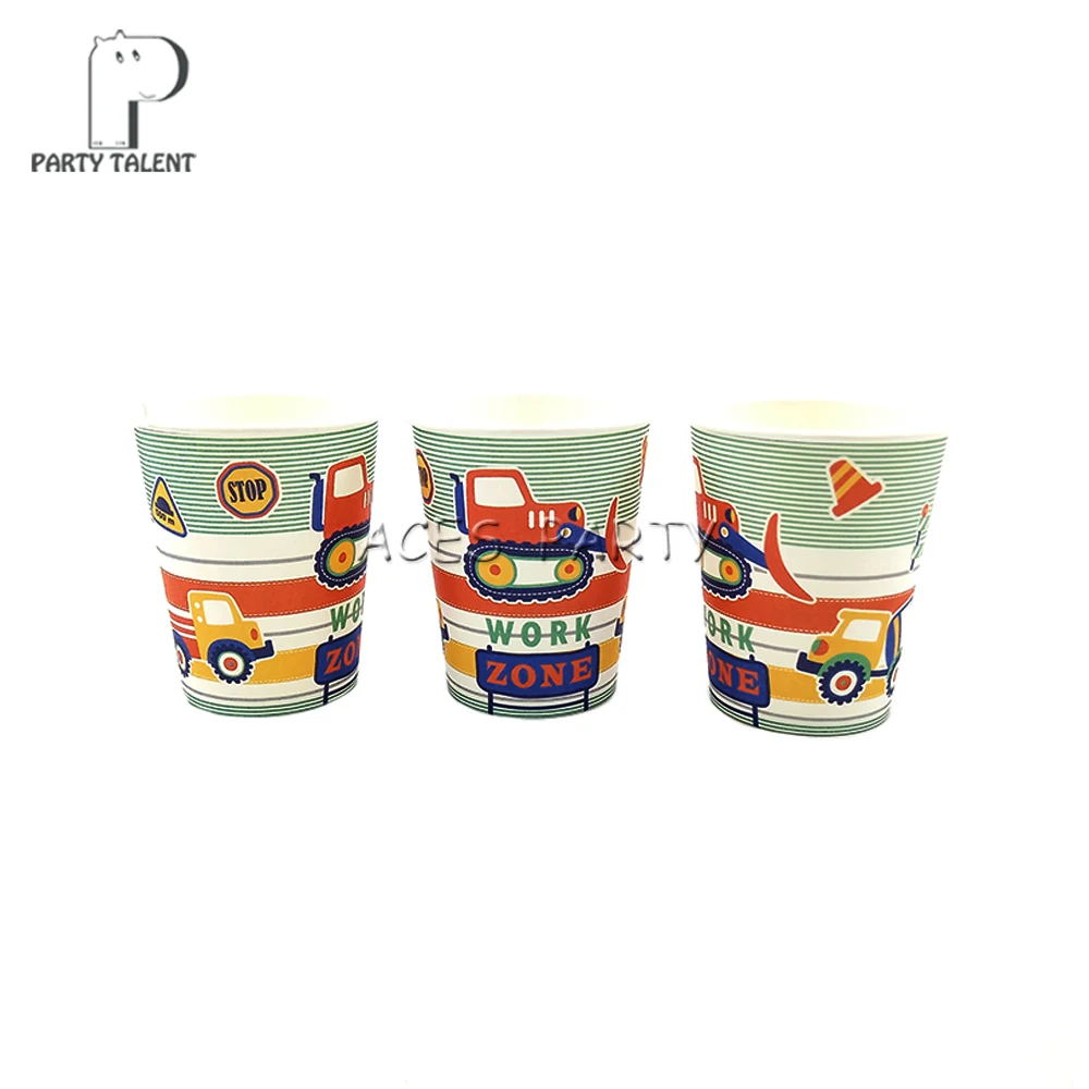 

Party supplies 8PCS Construction Vehicles Digger theme party decoration disposable tableware one-off paper cups glasses