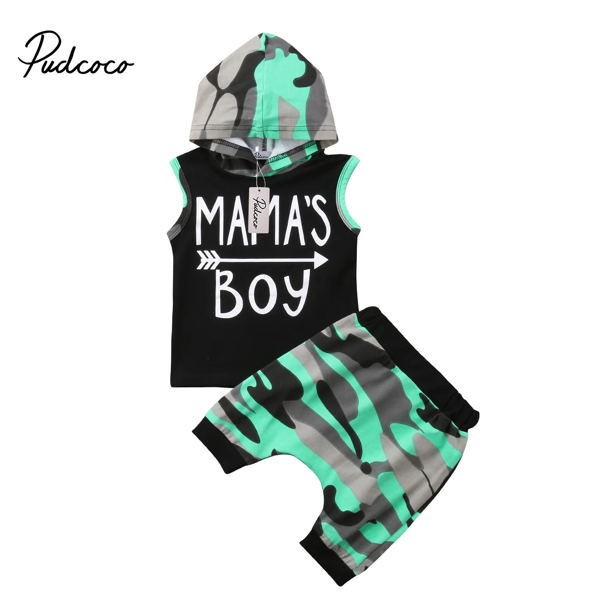 

2018 Brand New Toddler Infant Baby Kids Boys Outfits Sleeveless Hoodie T-shirt Top+ Pant PP Shorts Camo 2PCS Set Summer Clothing