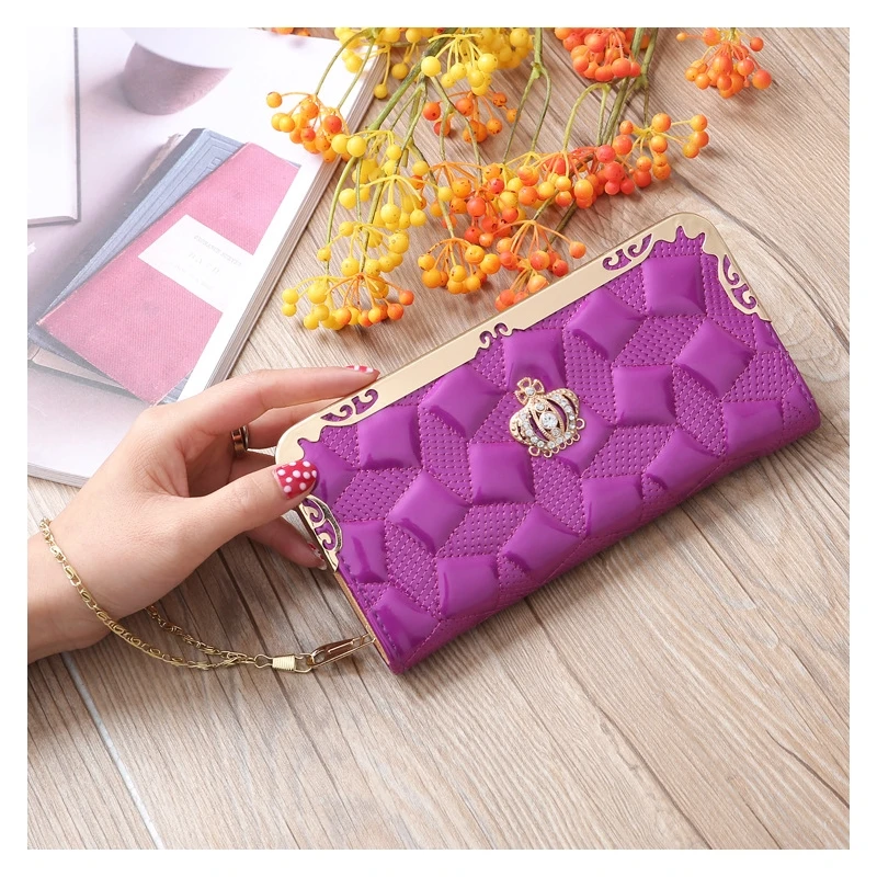 

Korean Version Pineapple Embroidery Wallet Long Section Ladies Crown Wallet Wallet Fashion Multi-Function Wallet Female Skin