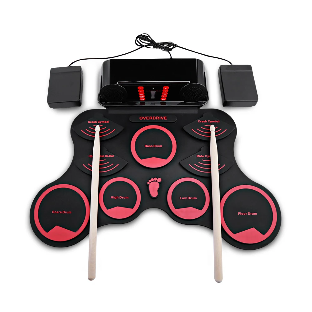 

10 Pads Electronic Roll Up Drum Kit Silicone Conventional Rubber-Type Electronic Board With Recording Function with US Plus