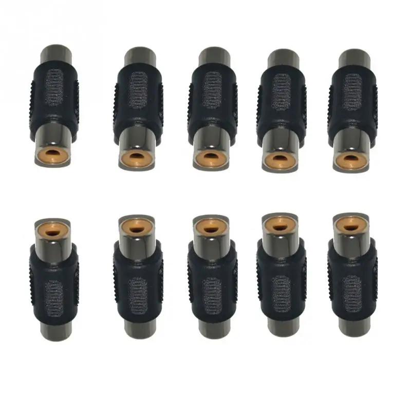 

Hot 10pcs RCA AV female to female F/F joiner coupler audio adapter connector Black Dual In-Line Couplers RCA female head #030