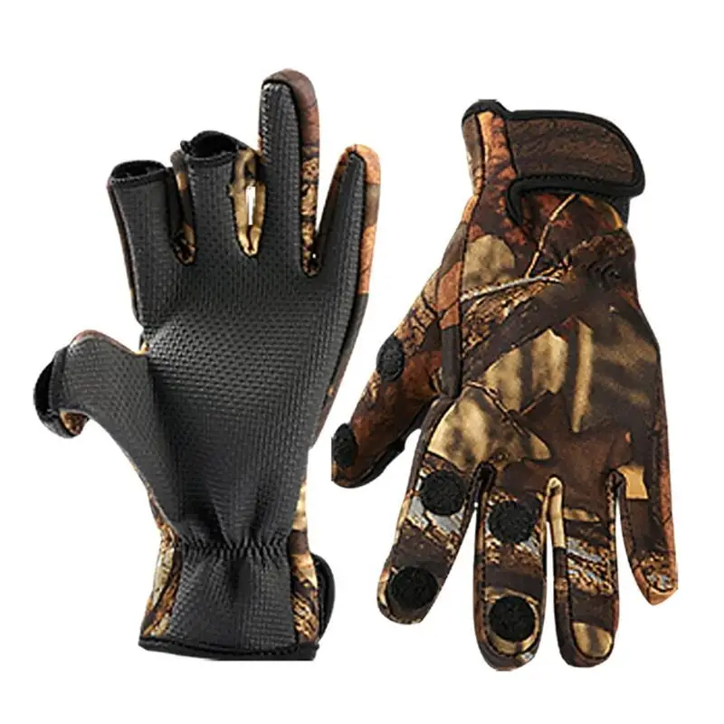 

Breathable Fishing Gloves Camouflage Anti-Slip Elastic Thin Mitten 3 Fingers Cut Camping Cycling Hunting Half-Finger Gloves