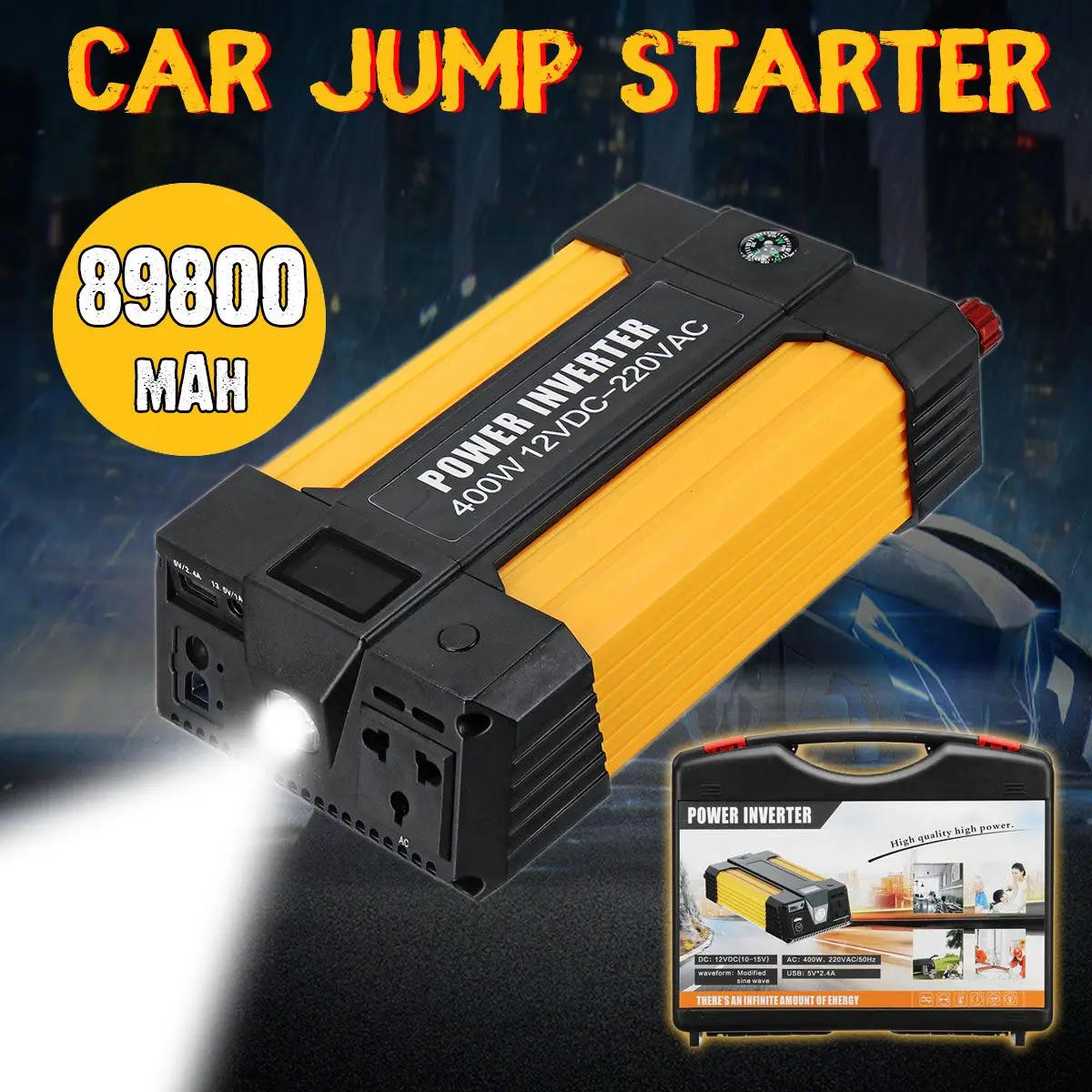 

Car Jump Starter 89800mAH 12V Battery Emergency Charger Power Bank Booster Starting Device Modified Sine Wave Inverter Function