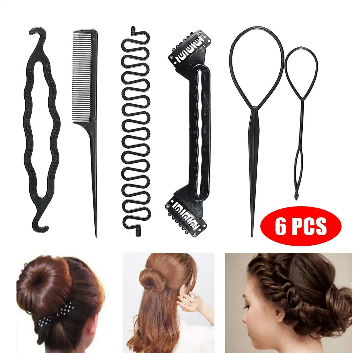 

6pcs 5Kinds Magic Fashion Hairdressing Combs Braiders Tools DIY Hair Loop Twist Styling Hairdressing Straight Hair Braiding Tool