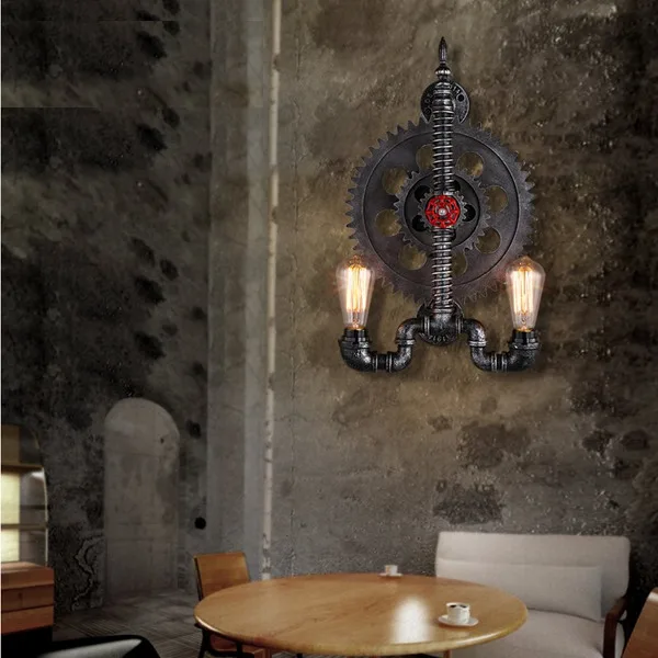 

Loft Iron Gear Industrial Pipe Wall Lamp Bar Restaurant Wall Sconce For Balcony Bedroom Kitchen Decoration Lamparas De Pared