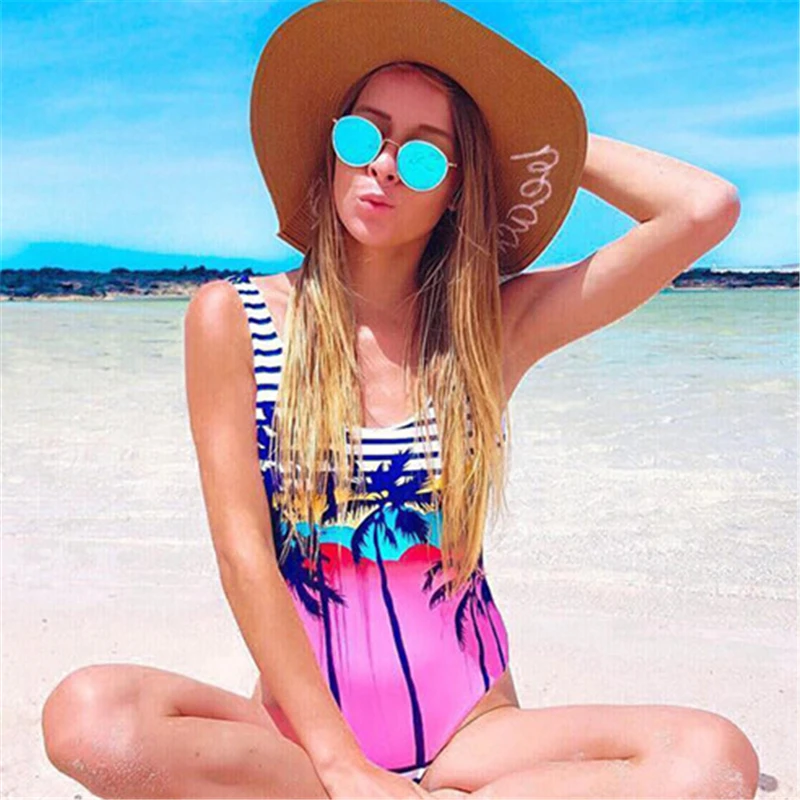 

One Piece Swimsuit Coconut Tree Print Swimming Suit For Women One Piece Swimwear Plus Size Swimwear Ladies Bikini Bathing Suit