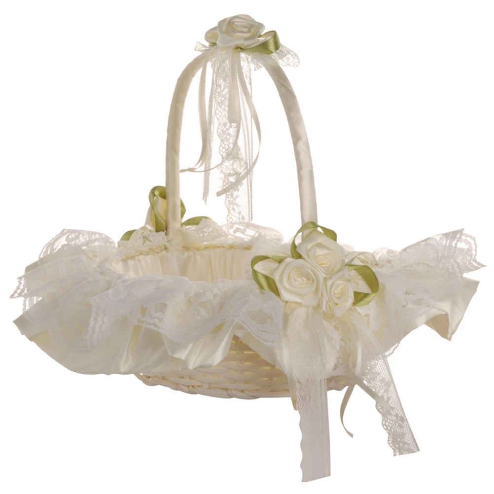 

Wedding Flower Girl Basket Lace Bride Basket for Wedding Ceremony Party Decoration (Milk White)