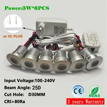 6 шт./компл. 3 Вт Мини светодиодный прожектор винный шкаф лампа с регулируемой яркостью света CE драйвер IP52 30 мм отверстие focos led горячая Распродажа