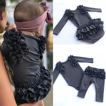 

2018 Special Offer Fashion Ruffles O-neck Baby Body 2pcs Newborn Infant Baby Girls Outfit Clothes Romper +pants Set