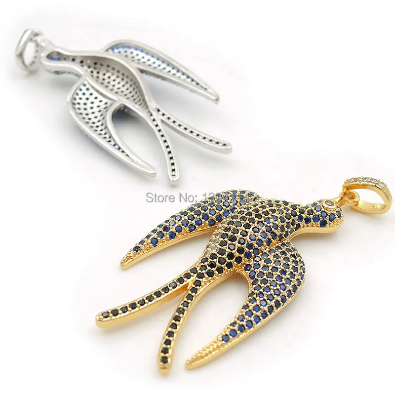 46*22 * мм 5 Micro Pave синий и черный Ясно CZ Ласточка талисманы подходит для мужчин