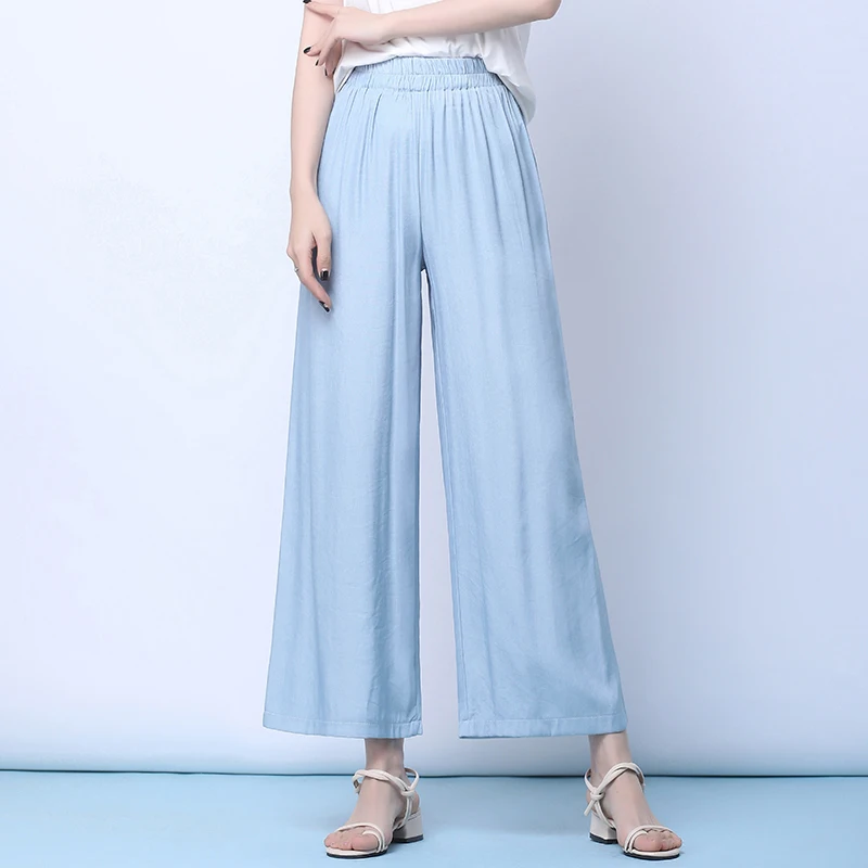 

Spring Summer Tencel High Waist Wide Leg Jeans Loose Boyfriend Jeans For Women Thin Straight Leg Jeans Elastic Waist Denim Pants