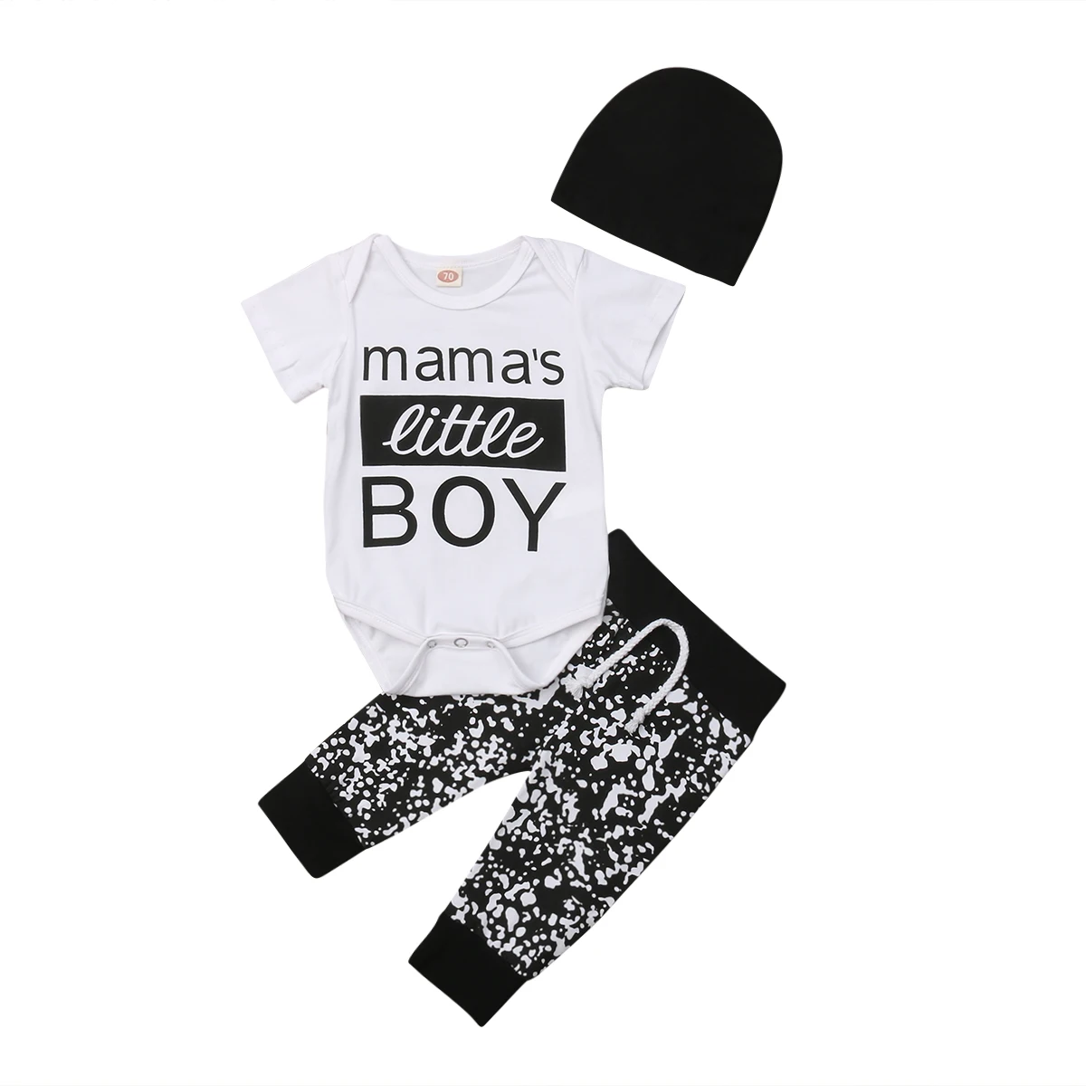 

3pcs Newborn Baby Boy Tops Short Sleeve Romper Jumpsuit Polka Dot Pants Hats Cute Outfit Clothes Set