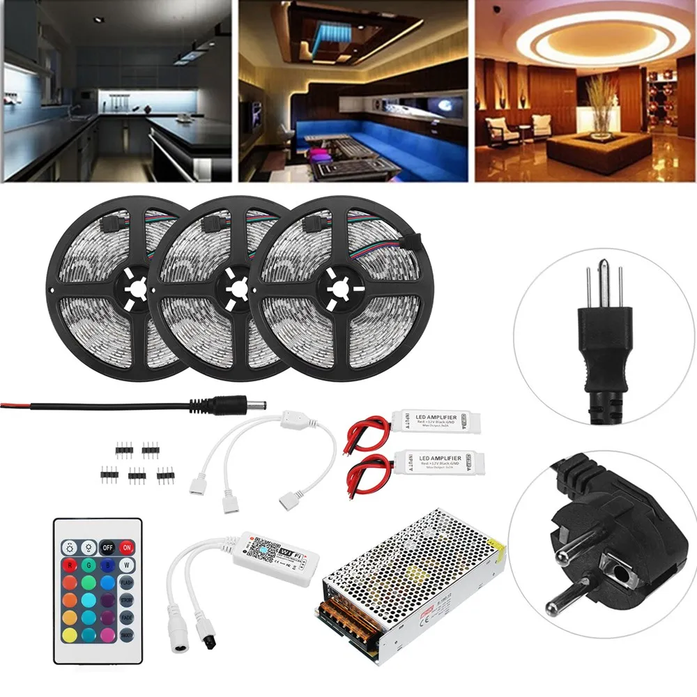 

15M Non-waterproof SMD5050 RGB Alexa APP Home Wifi Control Smart LED Strip Light Kit AC110-240V