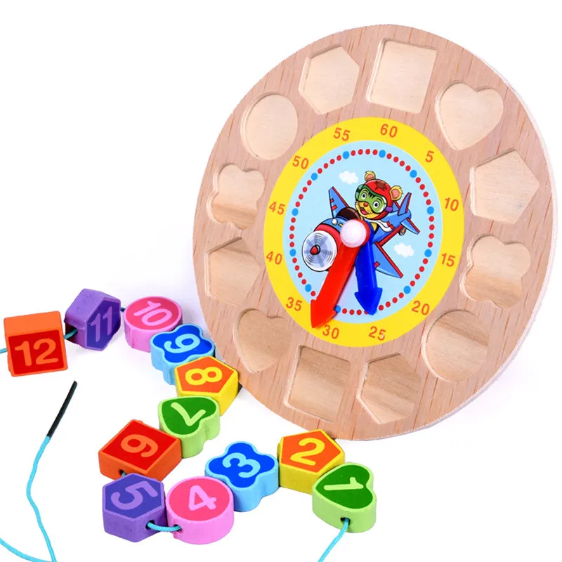 Для изучения математики цифровые цветные часы деревянные часы головоломки деревянные когнитивные цифры мультфильм животных резьбы блок сборки детей