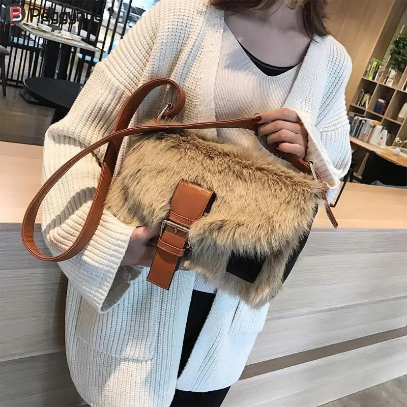 Winter Luxury Faux Fur Women Shoulder Bags Fashion Leather Crossbody