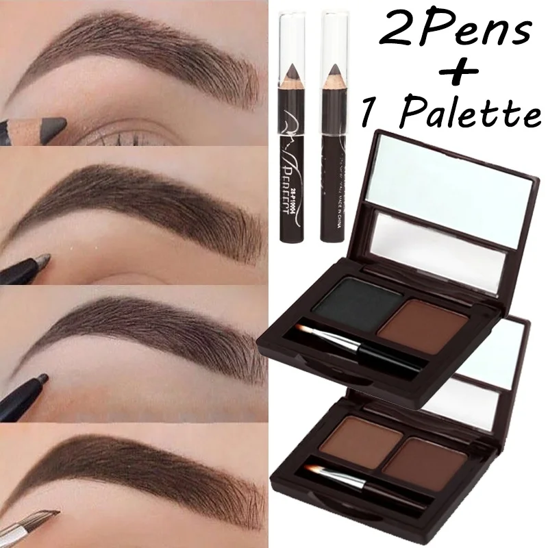 

3Pcs/Set Professional Eyebrow Makeup 2 Color Eyebrow Powder with Brush Makeup 1 Eyebrow Powder Palette+ 2 Eyebrow Pens