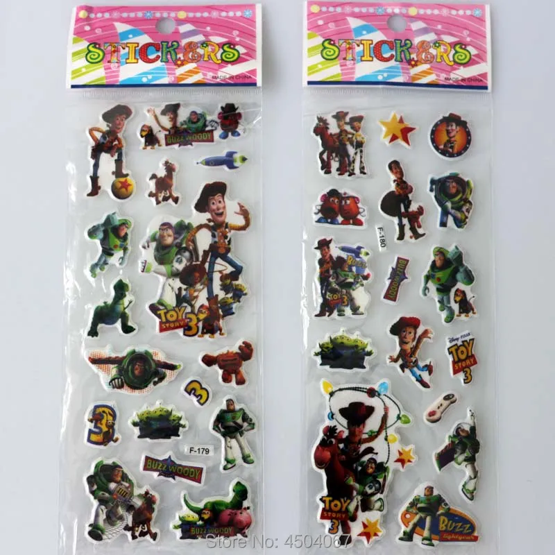 

6 sheets 3D Toy Story season 3 Puffy Stickers Waterproof Fun Sticker Toys The Luggage Handbag Decoration scrawl Stickers