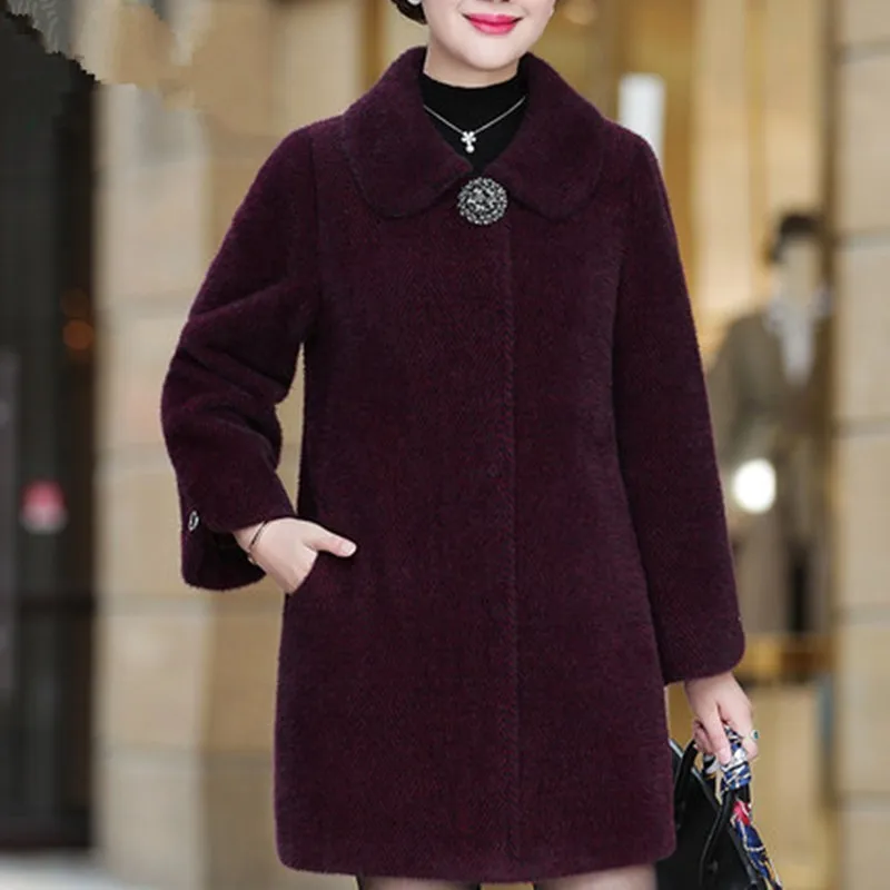 Old Women Winter Wool Jacket Plus Size Long Wool Coats For Aged Women