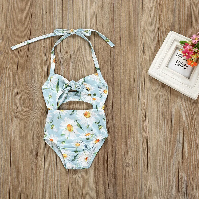 

Kids Baby Girl Floral One-piece Romper Swimwear Cute Hollow Out Halter Swimsuit Summer Bathing Suit Beachwear 1-6Y