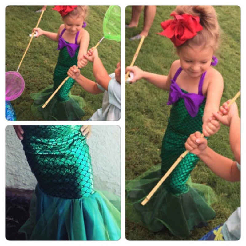 US Kids Ariel Little Mermaid Set Girl Princess Fancy Dress Party Cosplay Costume