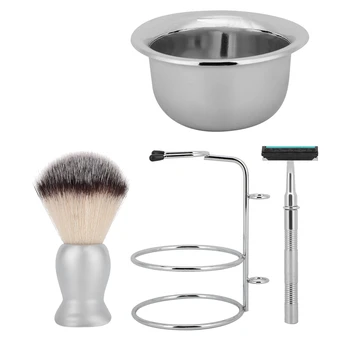 

4pcs/set Men's Beard Shaving Set Stainless Steel Bowl Stand Brush Mustache Shaving Tool