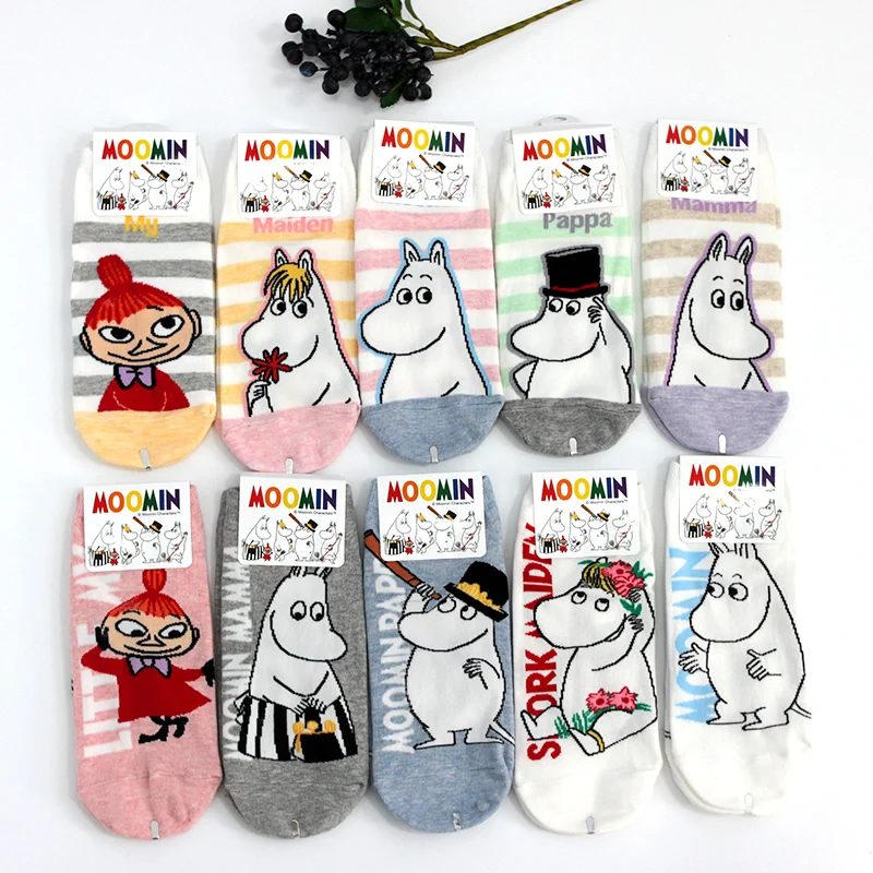 Стикеры кроссовки женские носки в полоску Moomin новый милый мультфильм счастливый