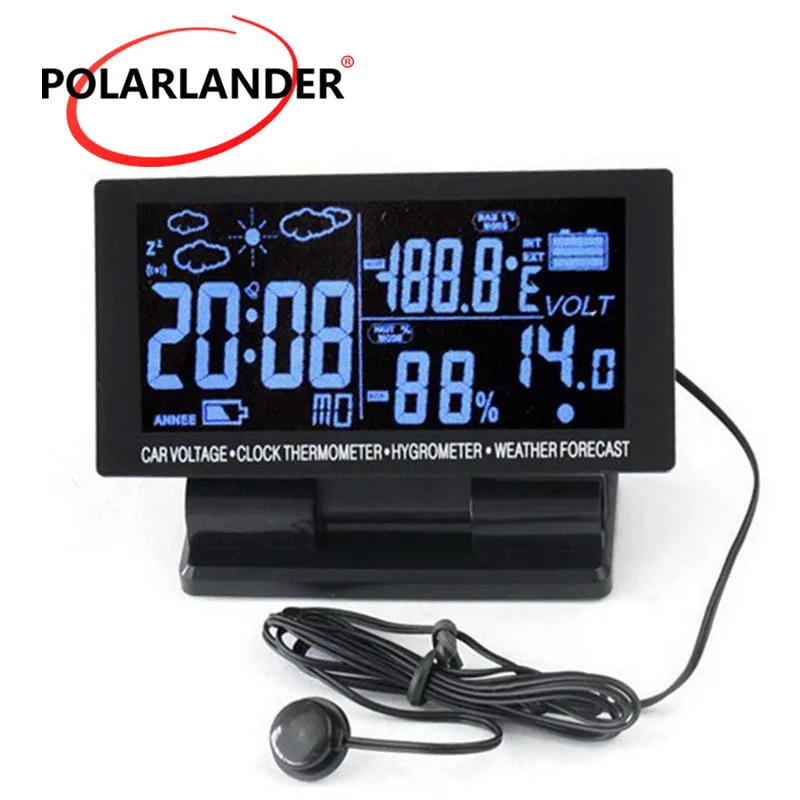 12V DC 4in1 Voltage Clock Hygrothermograph Digital Car Thermometer