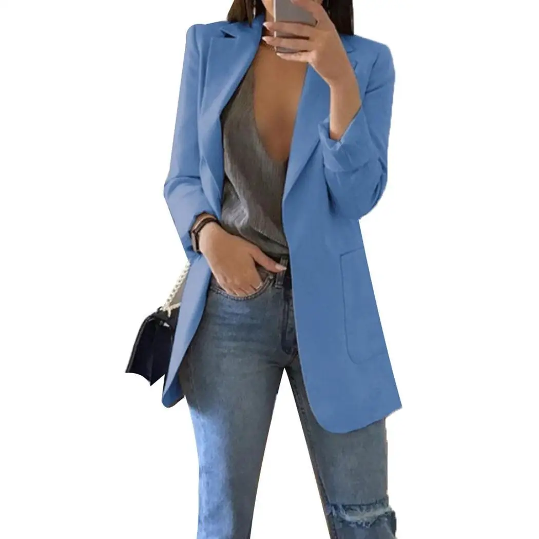

Fashion Women Casual Turn-down Collar Solid Regular Fit Long Sleeve Pocket Blazer Outwear