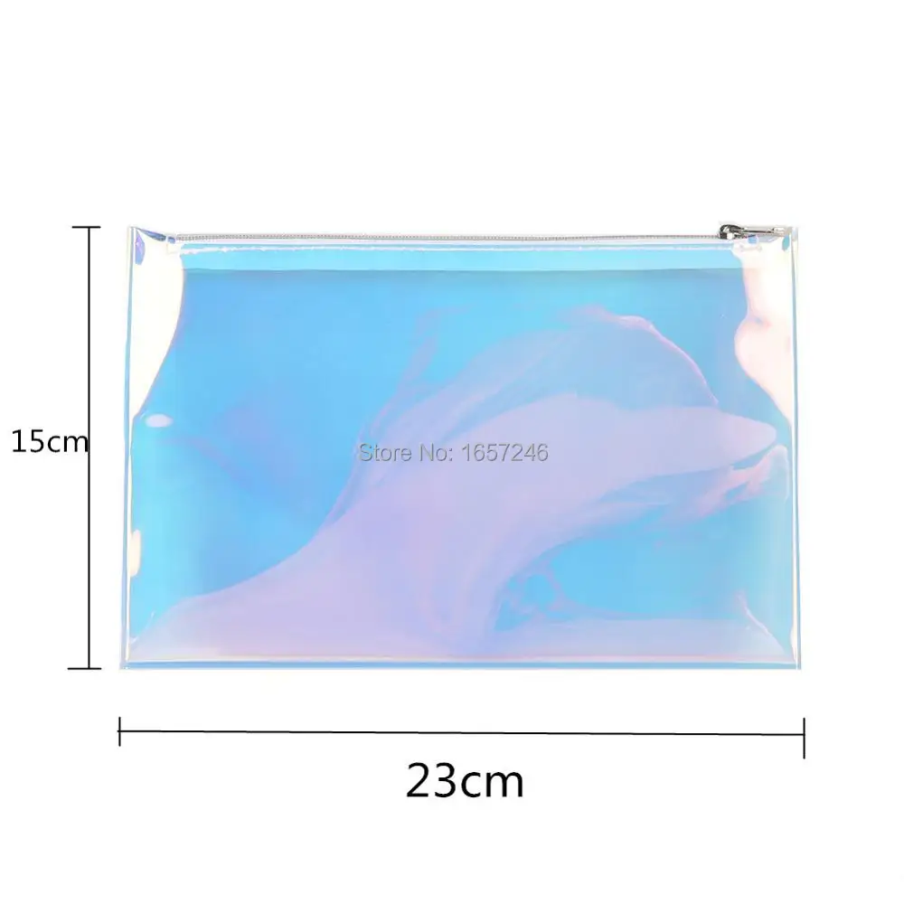 

Fashion Rainbow TPU Clear Cosmetic Pouch with zipper Holographic for Makeup-brush Lipstick Accessories 15cm x 23cm