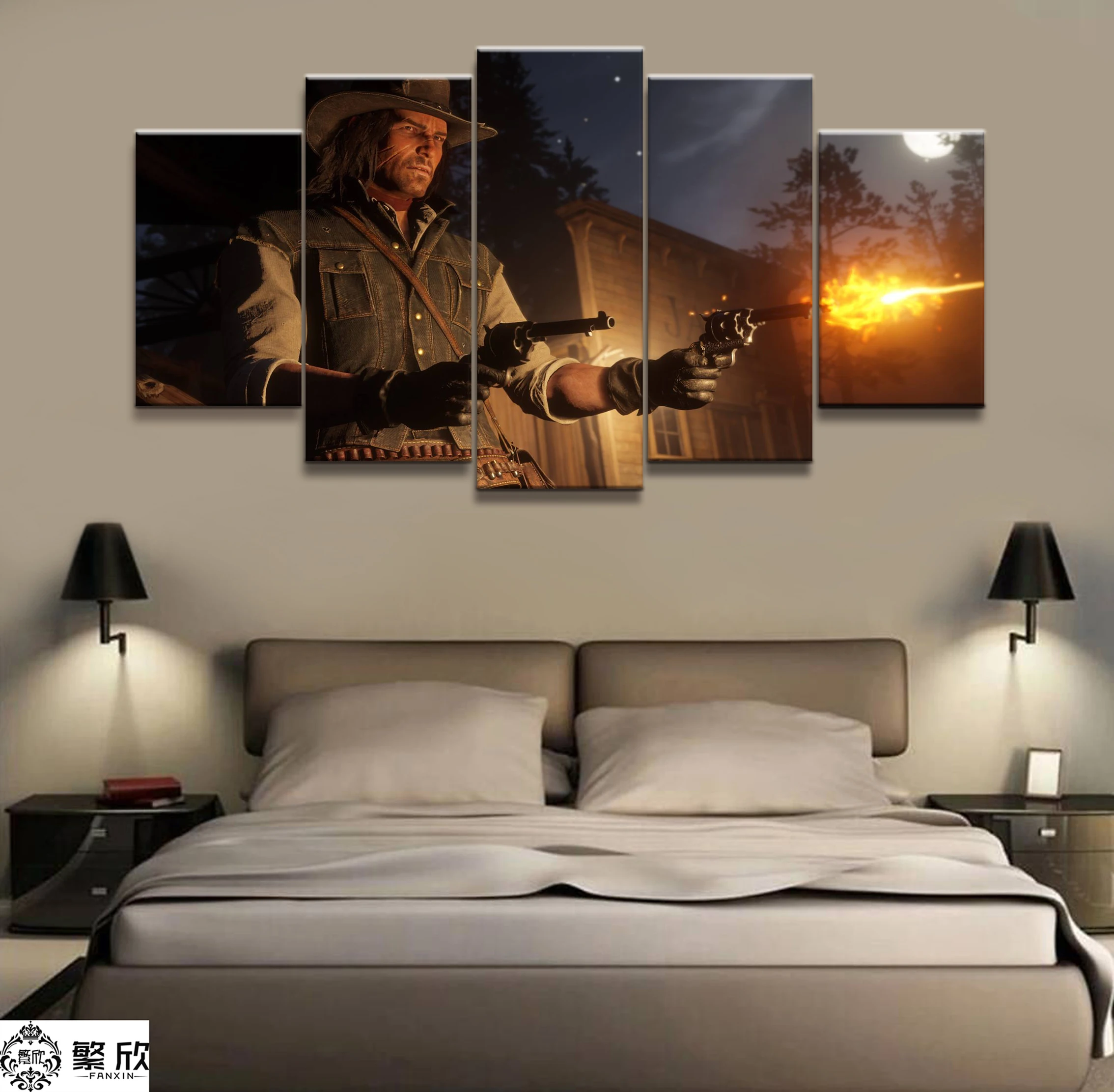 

5 Piece Canvas Poster Video Games Red Dead Redemption 2 Arthur Morgan Gutch's Gang Western Game Wall Painting Home Decor