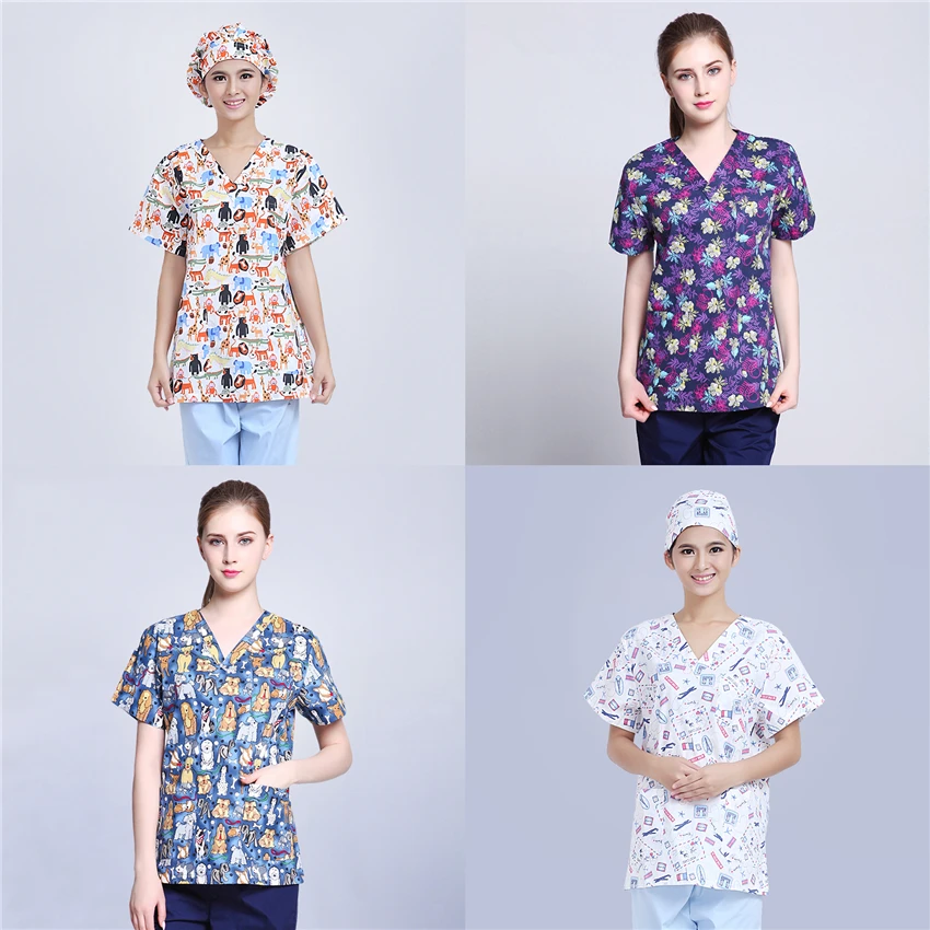 

Scrubs Medical Uniforms Women Nurse Scrub Tops Doctor Work Clothes 100$%Cotton Print Hospital Clinical Surgery Uniform