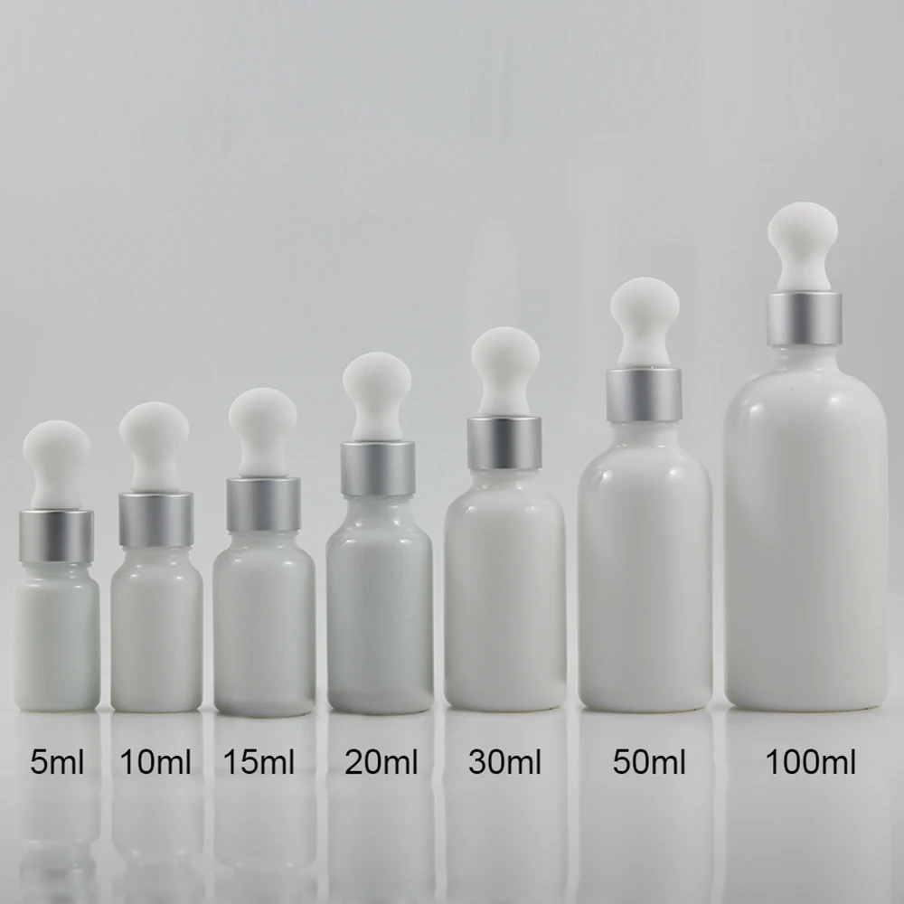 luxury skincare packaging 10ml glass bottle essential oil opal white glass dropper and glass pipette