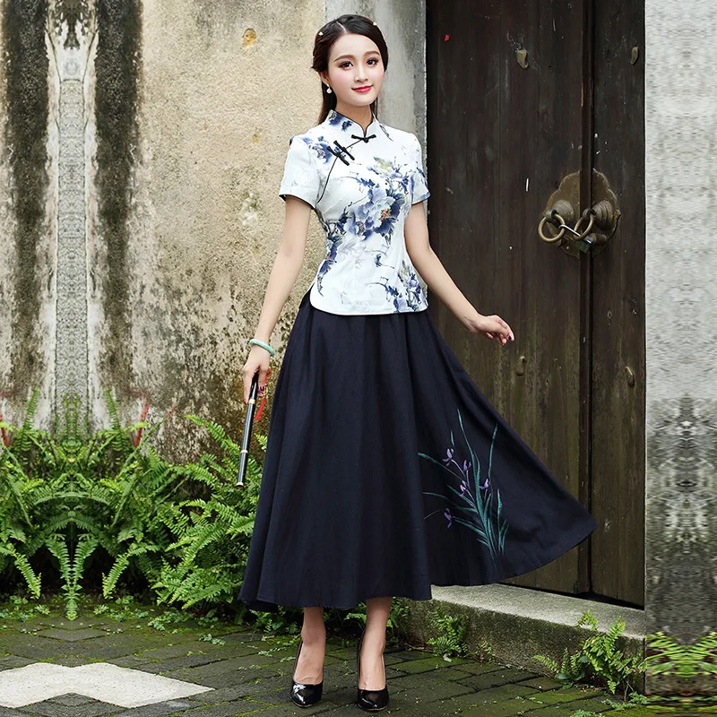 Ladies Chinese Tops Vintage Cotton Linen Shirts 3XL 4XL Plus Size Chinese Clothing Tang Tea Guzheng Qipao Blouse Traditional